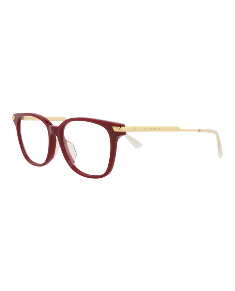 Bottega Veneta Square-Frame Acetate Optical Frames Burgundy Gold Transparent (BV1074OA-30009055-004)