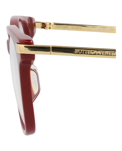 Bottega Veneta Square-Frame Acetate Optical Frames Burgundy Gold Transparent (BV1074OA-30009055-004)