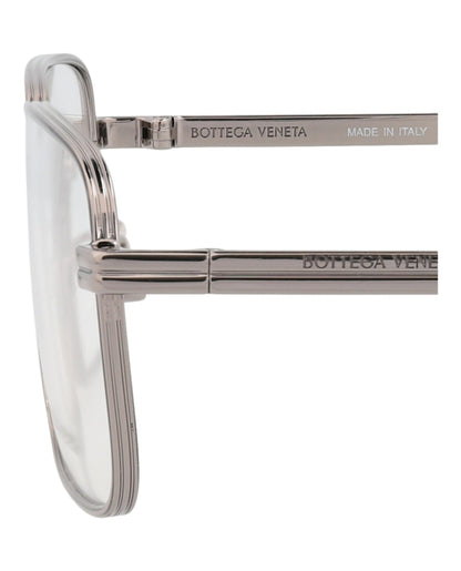 Bottega Veneta Square-Frame Metal Optical Frames Ruthenium Ruthenium Transparent (BV1043O-30008506-003)