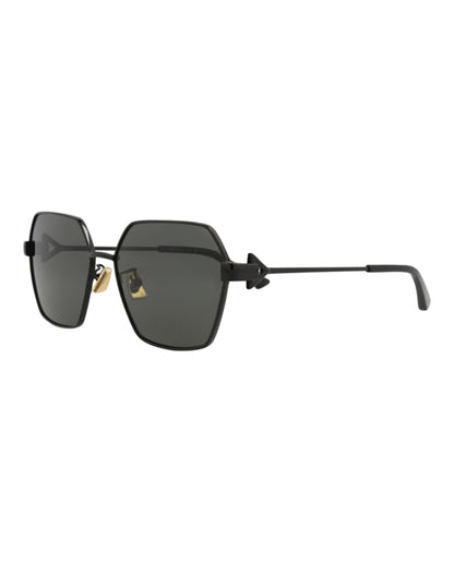 Bottega Veneta Square-Frame Metal Sunglasses Black Black Grey (BV1224S-30014275-001)