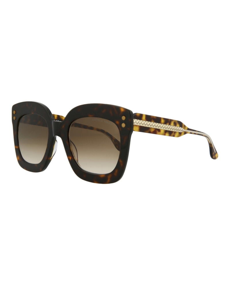 Bottega Veneta Square Rectangle Sunglasses Havana/Crystal/Brown (BV0238S-30006513-002)