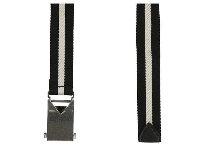 Bottega Veneta Striped Slide Buckle Belt Black