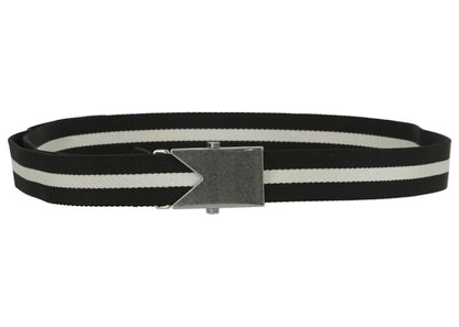 Bottega Veneta Striped Slide Buckle Belt Black