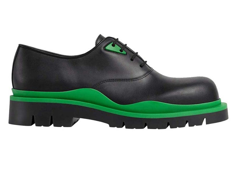 Bottega Veneta Tire Lace Up Leather Shoe Black Green