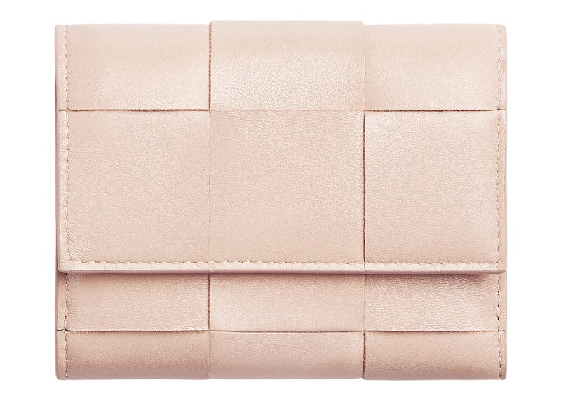 Bottega Veneta Tri-Fold Zip Wallet Intreccio Melon Washed