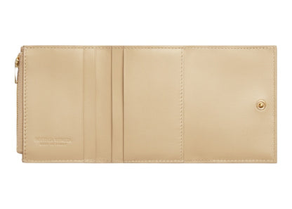 Bottega Veneta Tri-Fold Zip Wallet Intreccio Porridge