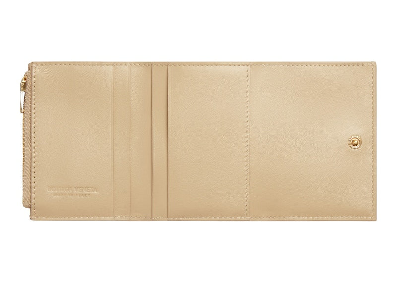 Bottega Veneta Tri-Fold Zip Wallet Intreccio Porridge