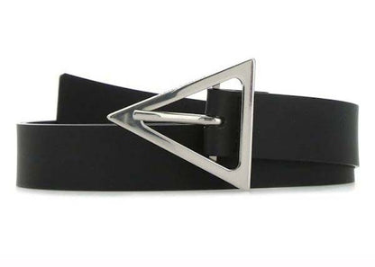 Bottega Veneta Triangle Logo Buckle Rubber Belt Black
