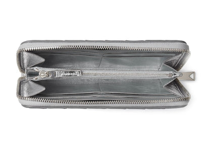 Bottega Veneta Zip Around Wallet Intrecciato Silver