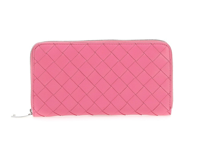 Bottega Veneta Zip-Around Wallet Intrecciato Weave Pink
