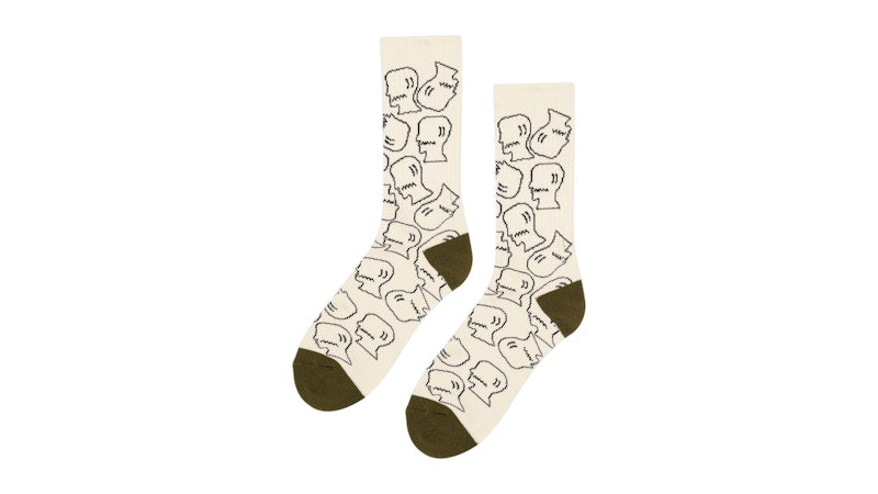 Brain Dead Logohead Crew Socks Cream