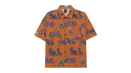 Brain Dead Moto Poplin Short Sleeve Snap Shirt Terracotta