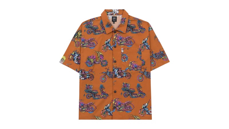 Brain Dead Moto Poplin Short Sleeve Snap Shirt Terracotta