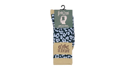 Brain Dead Paneled Logo Crew Socks Blue Leopard/Khaki