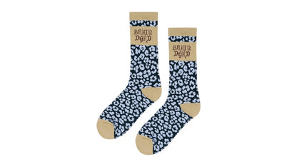 Brain Dead Paneled Logo Crew Socks Blue Leopard/Khaki