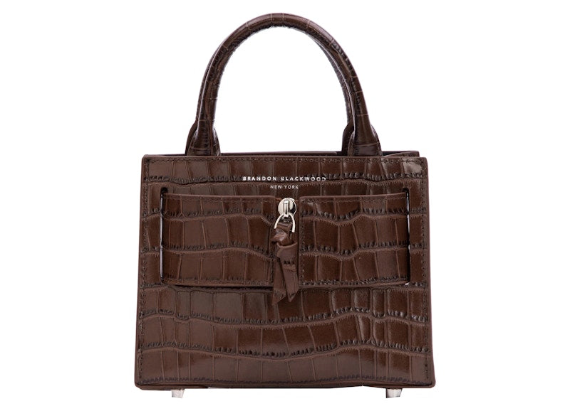 Brandon Blackwood Kuei Bag Croc Embossed Chocolate Brown