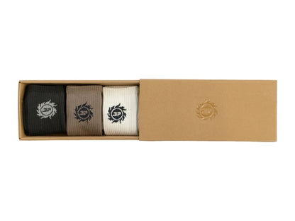 Broken Planet Logo Socks (3 Pack) Cinder Brown/Vanilla White/Soot Black