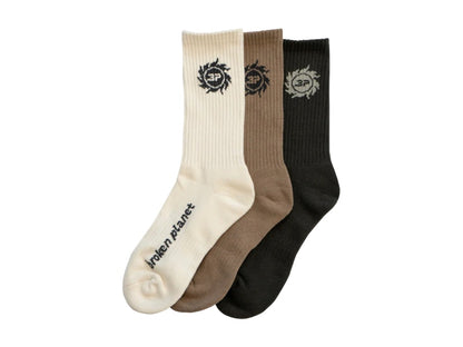 Broken Planet Logo Socks (3 Pack) Cinder Brown/Vanilla White/Soot Black