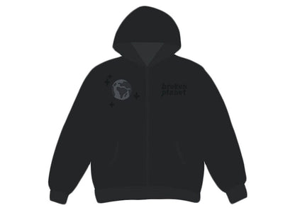 Broken Planet Spider Web Zip Up Hoodie Soot Black