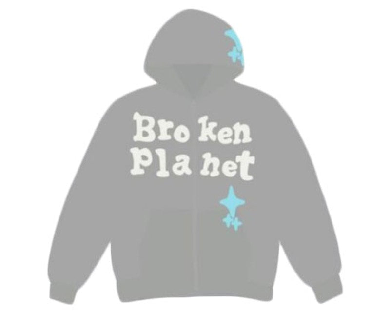 Broken Planet Star Zip Up Hoodie Grey
