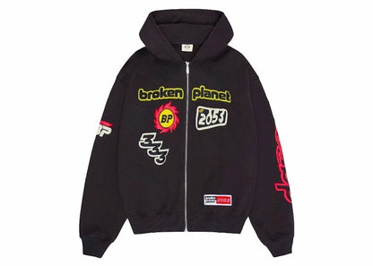 Broken Planet Performance Zip Up Hoodie Soot Black
