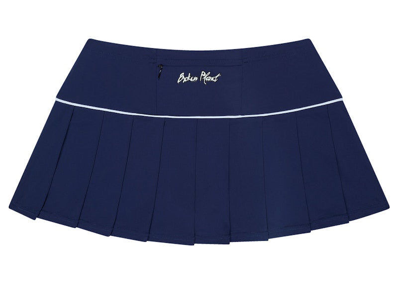 Broken Planet Pleated Skirt Navy Blue