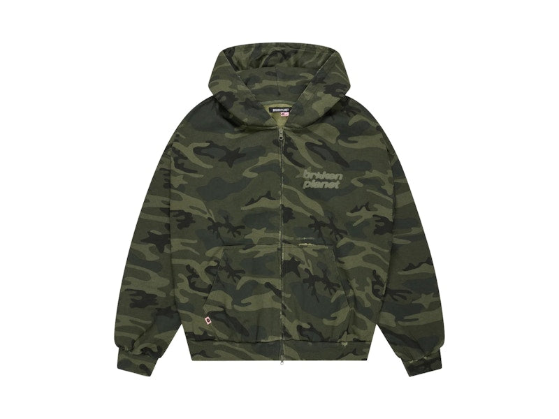Broken Planet Star Logo Zip-Up Hoodie Green Star Camo