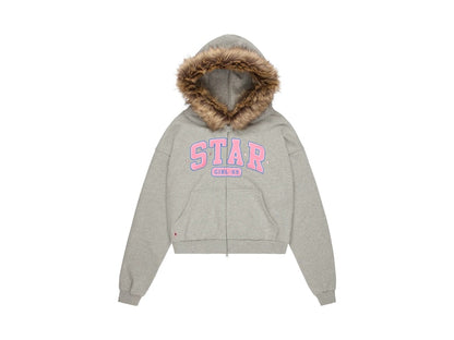 Broken Planet Stargirl University Fur Zip-Up Hoodie Heather Grey