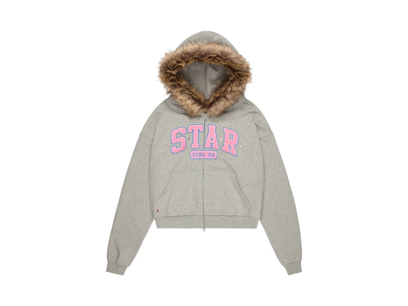 Broken Planet Stargirl University Fur Zip-Up Hoodie Heather Grey