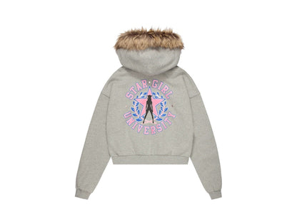 Broken Planet Stargirl University Fur Zip-Up Hoodie Heather Grey