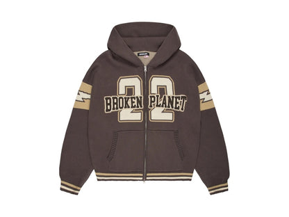Broken Planet Varsity Knit Zip-Up Hoodie Chocolate Brown