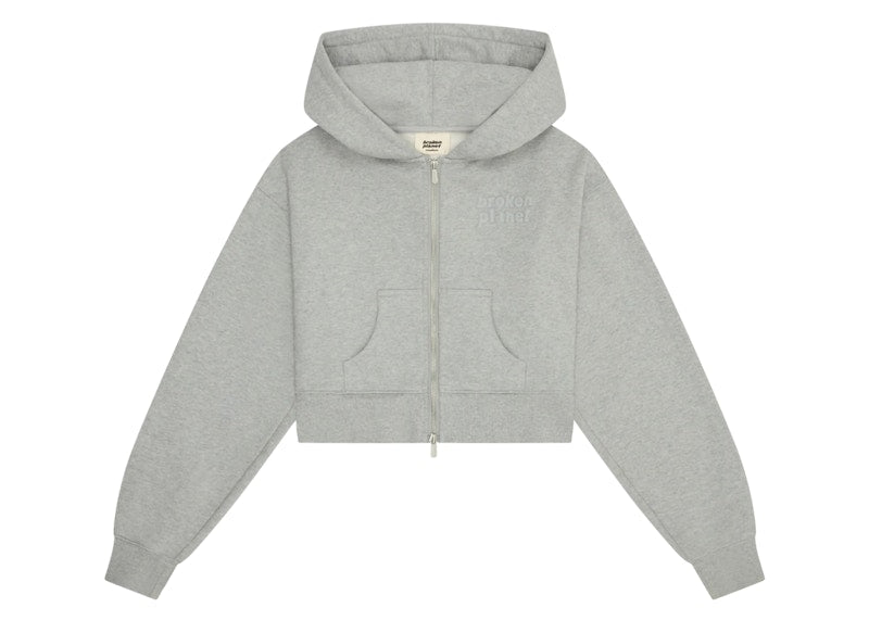 Broken Planet Women's Basics Cropped Zip-Up Hoodie Heather Grey