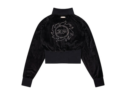 Broken Planet Women's Star Girl Velour Track Jacket Midnight Black