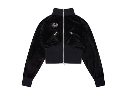 Broken Planet Women's Star Girl Velour Track Jacket Midnight Black