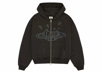 Broken Planet Zip Up Hoodie Soot Black