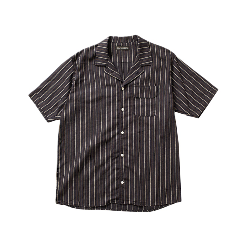 Brownstone Striped Club Collar Shirt Navy
