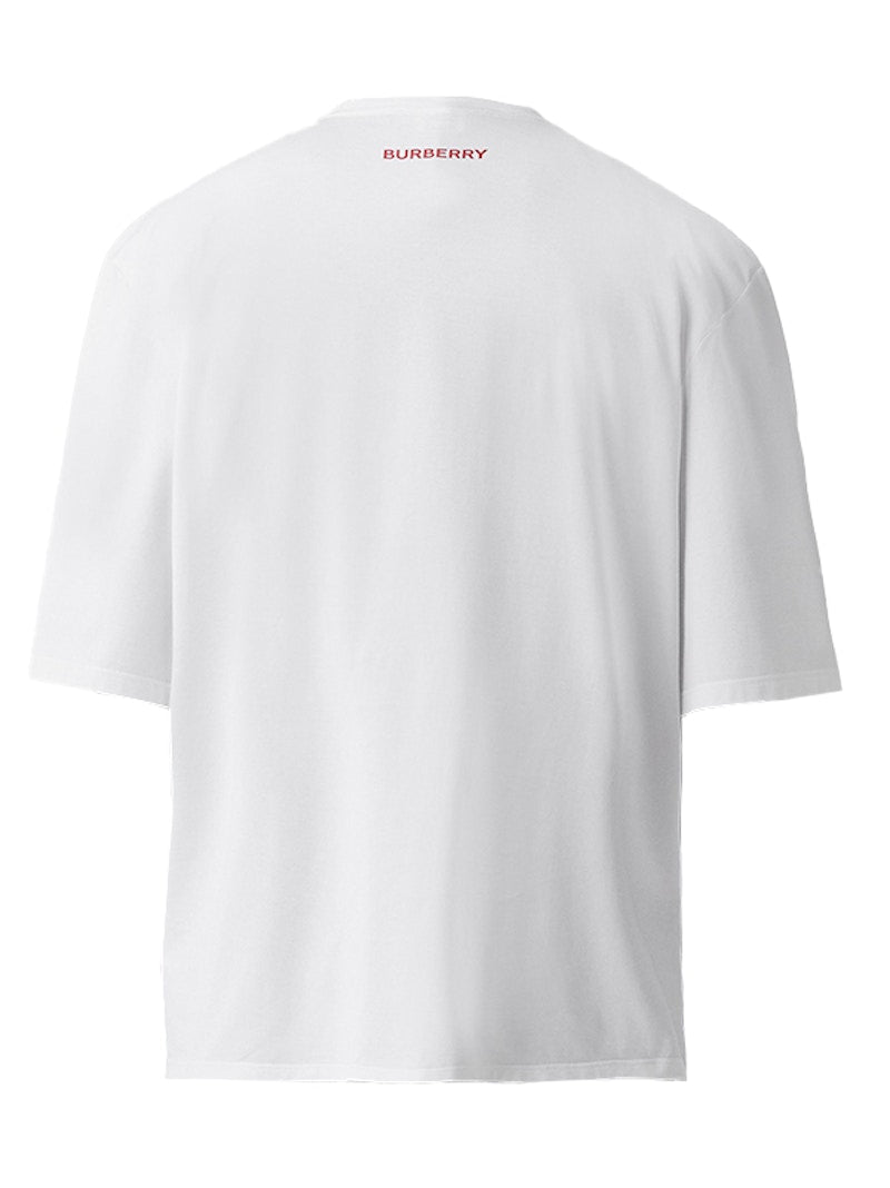 Burberry Abstract Print Cotton Oversized T-Shirt White/Red