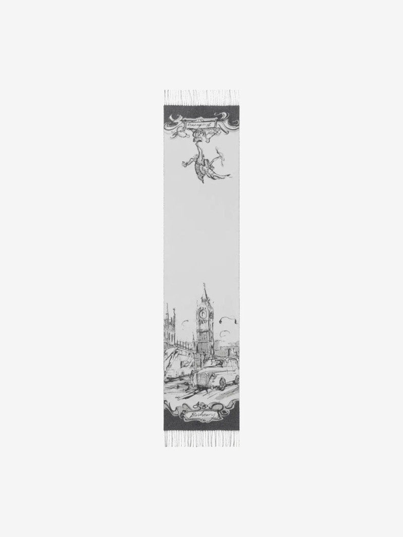 Burberry Artistic Bird Motif Cashmere Scarf Wisp