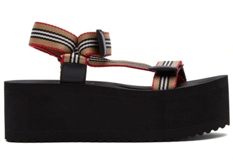 Burberry Beige Icon Stripe Platform Sandal Black (Women's)