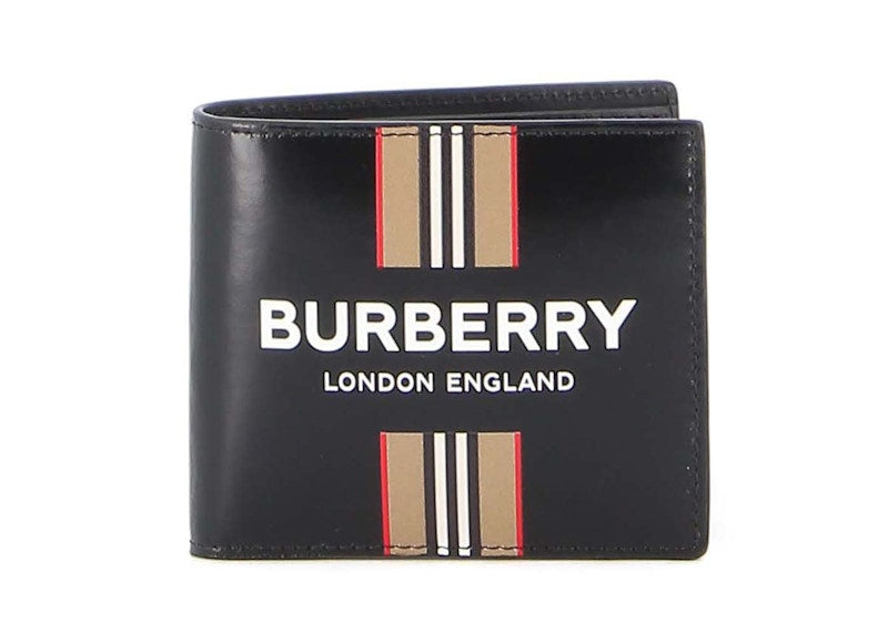 Burberry Bi-fold Icon Stripe Leather Wallet Black