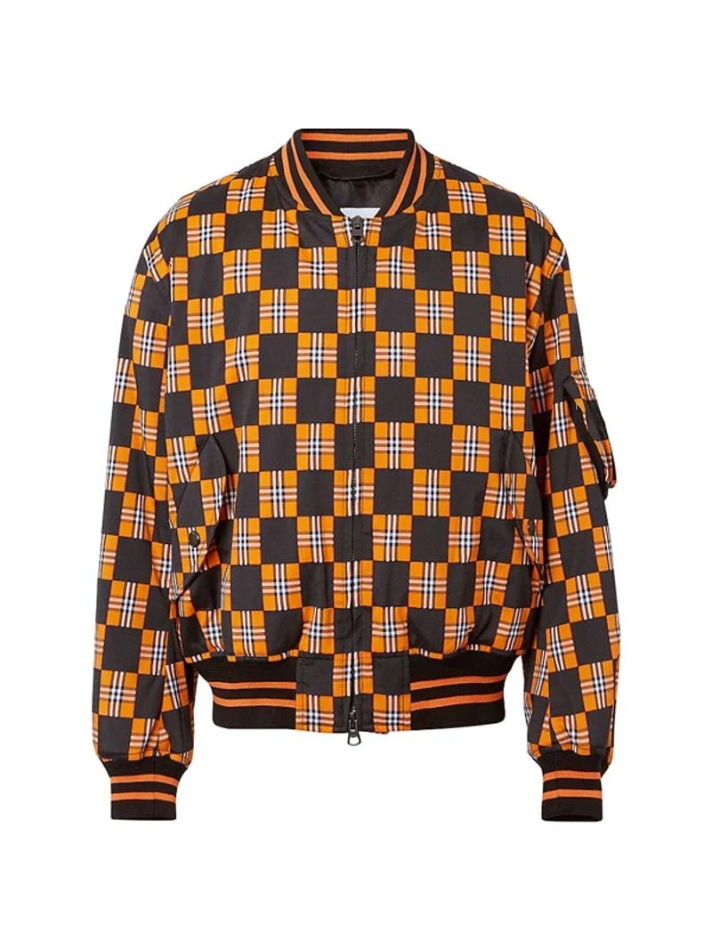 Burberry Brookland Checkerboard Bomber Jacket Orange/Black