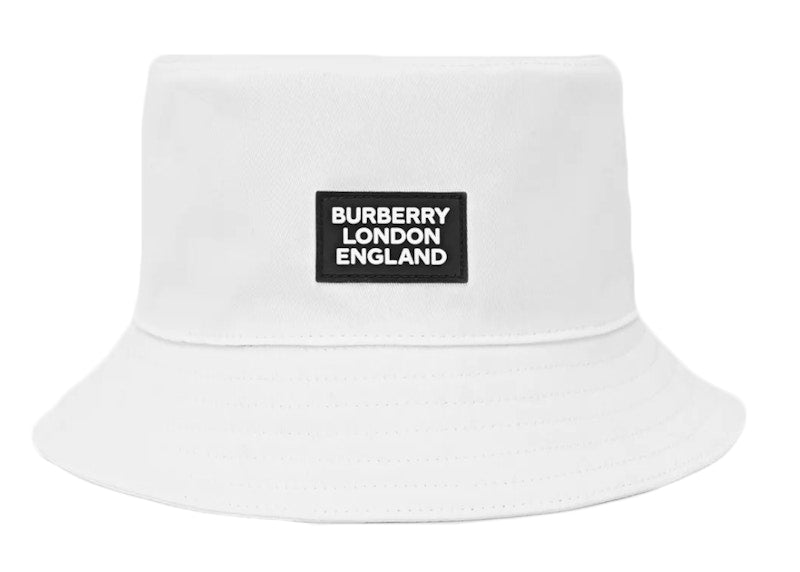Burberry Logo Applique Cotton Bucket Hat White