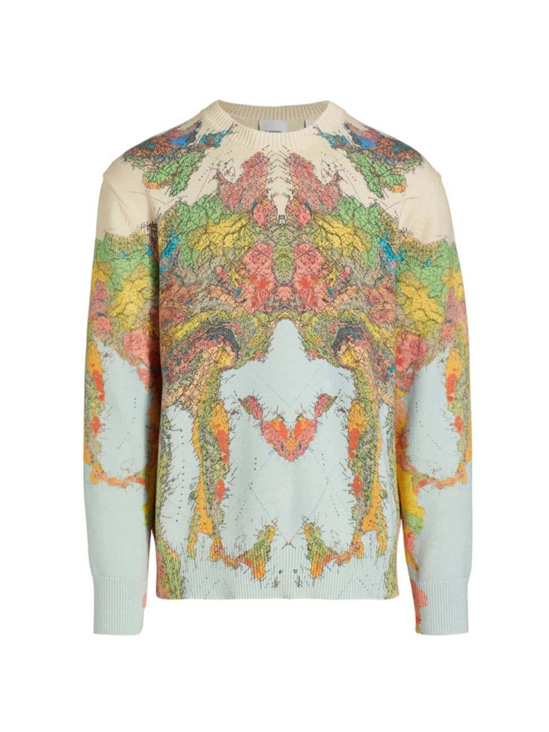 Burberry Burly Map Print Cotton Sweatshirt Pale Blue Multi