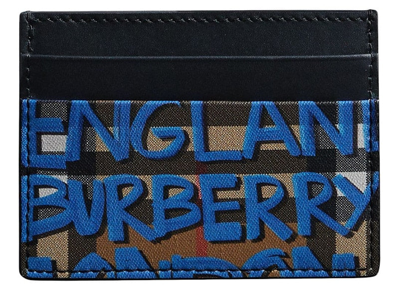 Burberry Card Case Graffiti Print Vintage Check Leather Black/Blue
