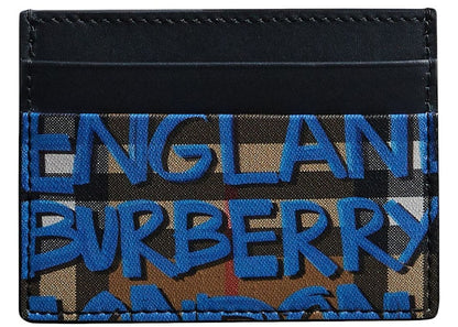 Burberry Card Case Graffiti Print Vintage Check Leather Black/Blue