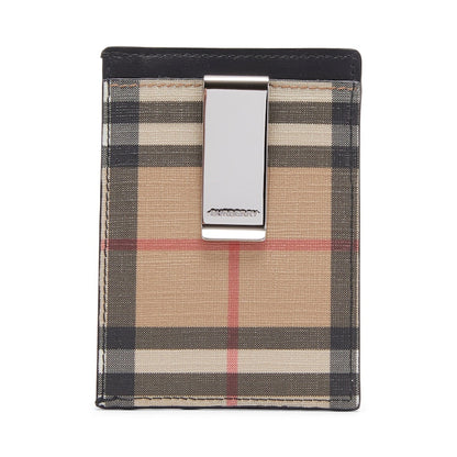 Burberry Vintage Check and Leather Money Clip Card Case 3 Slot Archive Beige