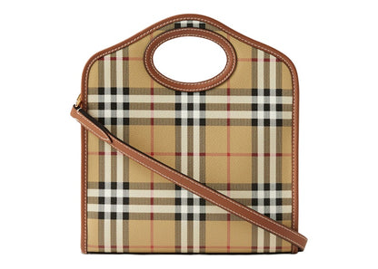 Burberry Check And Leather Mini Pocket Bag Briar Brown