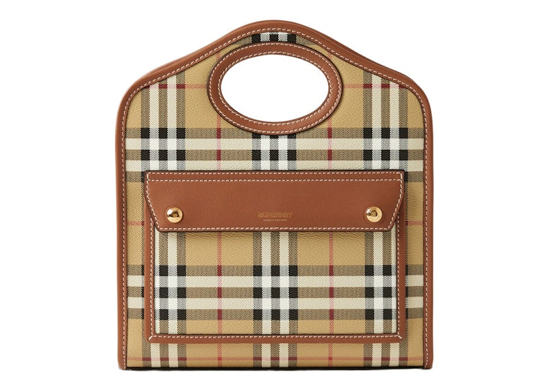 Burberry Check And Leather Mini Pocket Bag Briar Brown