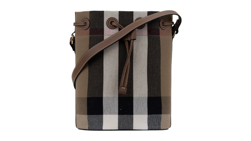 Burberry Check Canvas Small Bucket Bag Taupe Brown