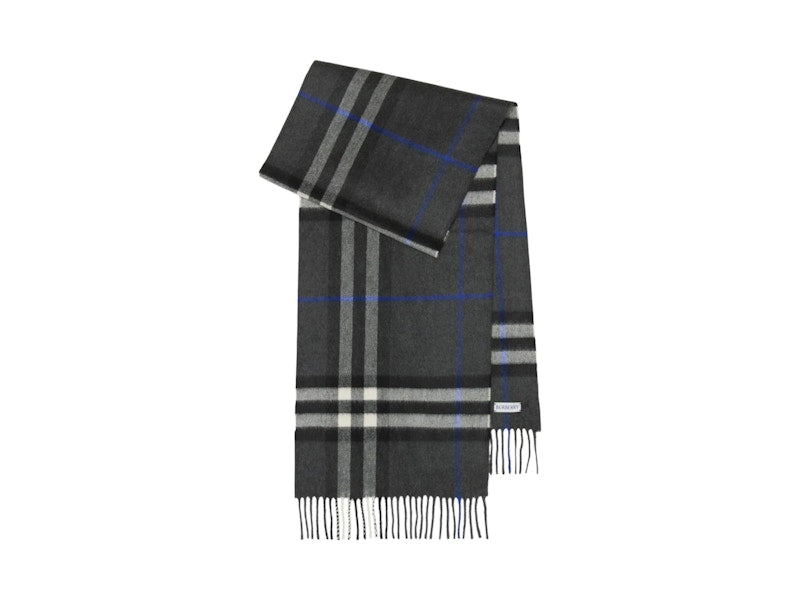 Burberry Check Cashmere Scarf Dark Charcoal